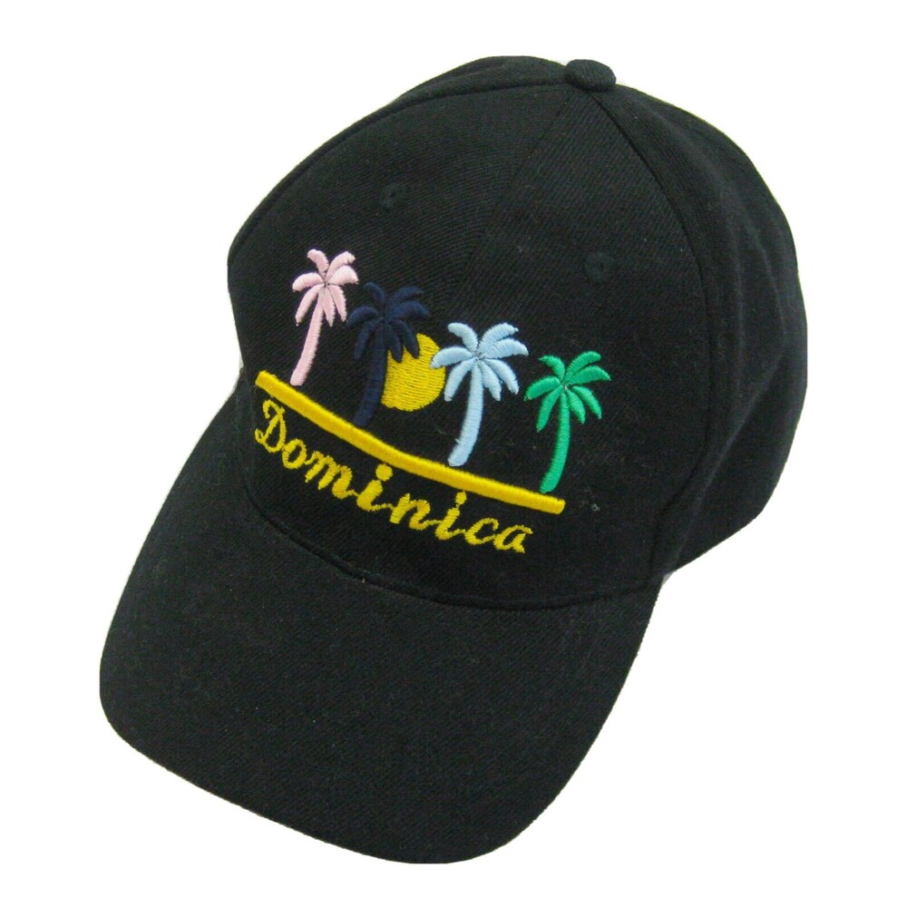 DOMINICA Island Nation Black Baseball Cap Hat (Adult Adjustable) 100% Cotton